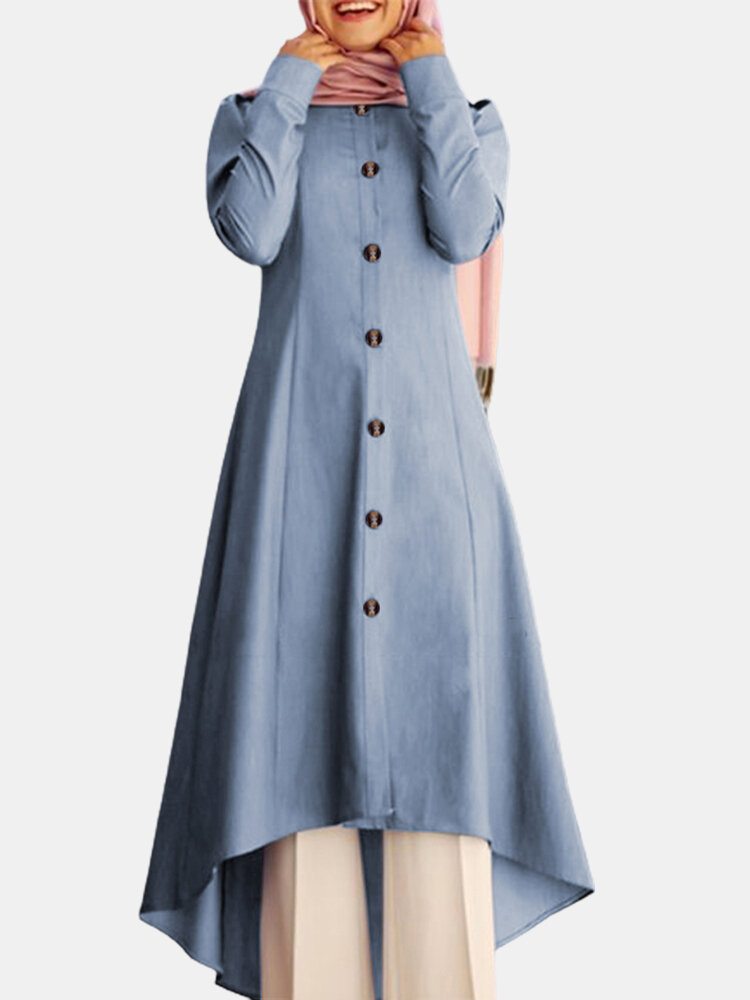 Solid Color Curved Casual Muslim Dress