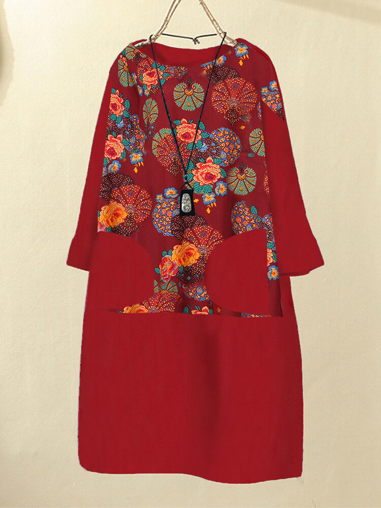 Corduroy Floral Print Dress