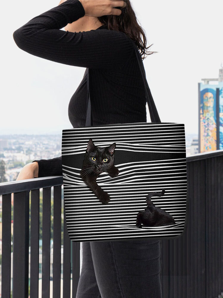 Felt Cat Striped Handbag Shoulder Bag