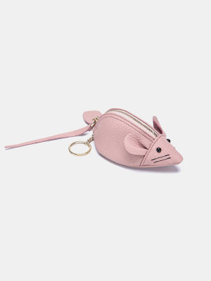 جلد طبيعي نمط الفأر سلسلة المفاتيح المحفظة عملة حقيبة حقيبة التخزين