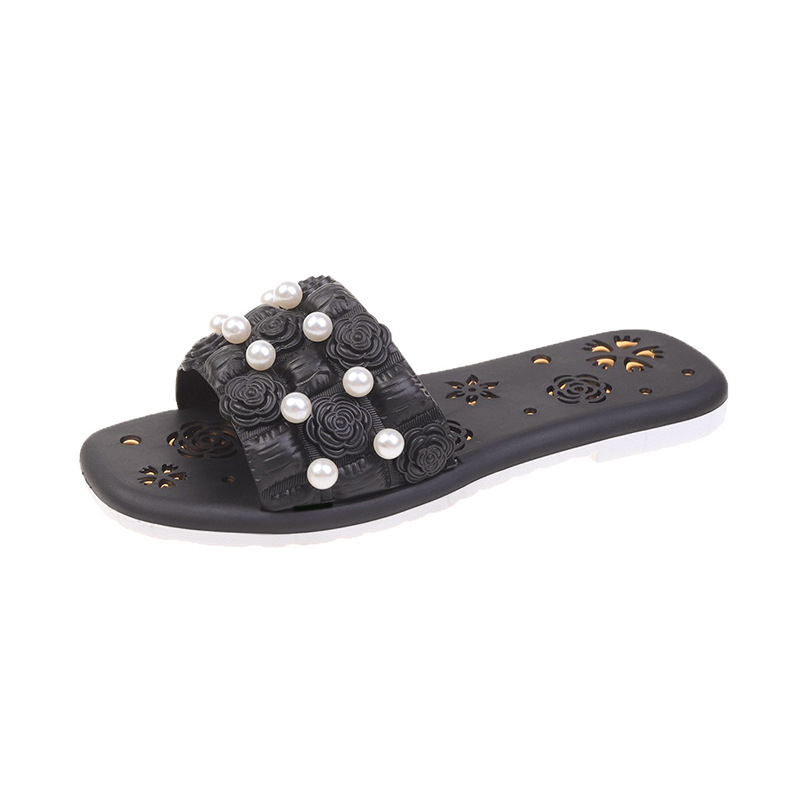 Flat Solid Color Flower Pearl Fashion Sandals