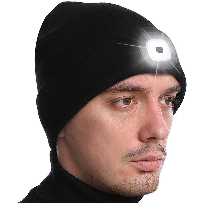 Unisex zimowa ciepła dzianinowa czapka z latarką na głowę