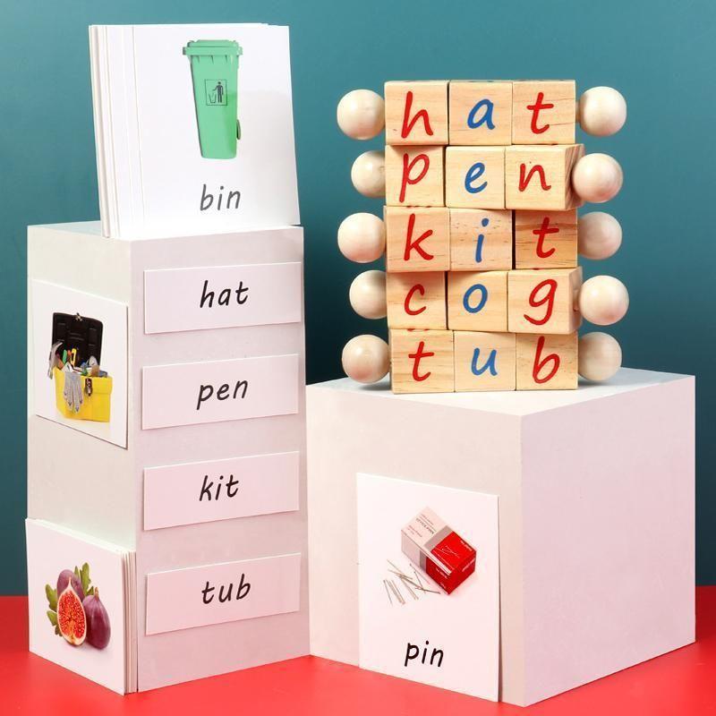 Дървени образователни блокове за фонетично четене на азбука