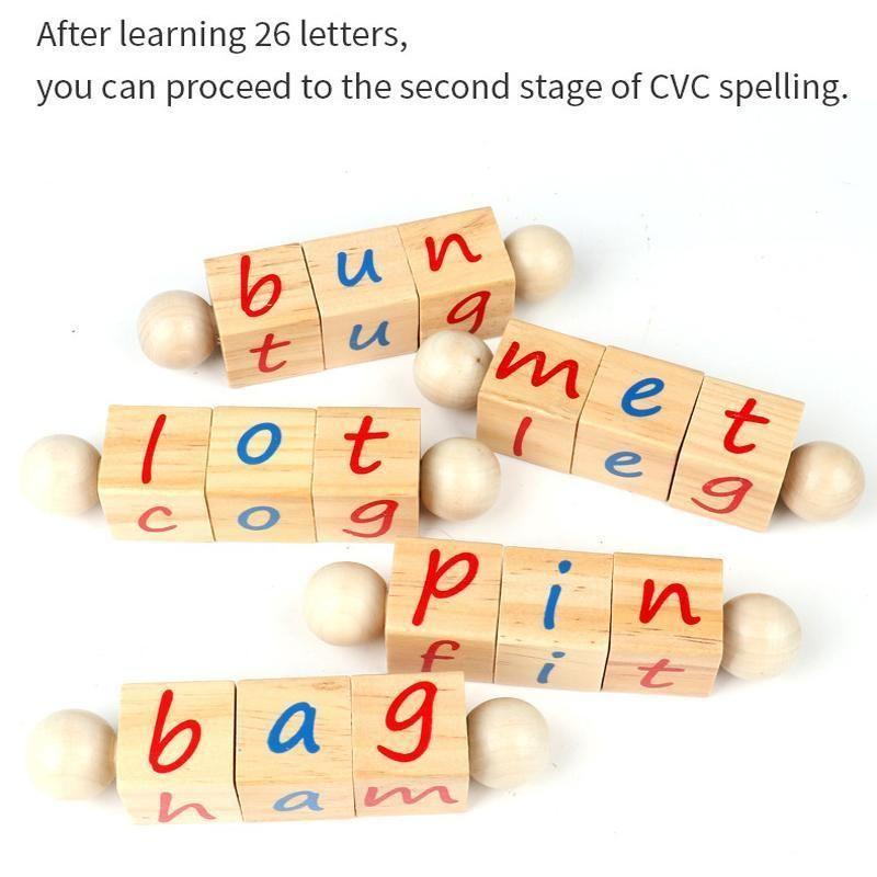 Blocuri de lectură fonetică educațională din lemn cu alfabet