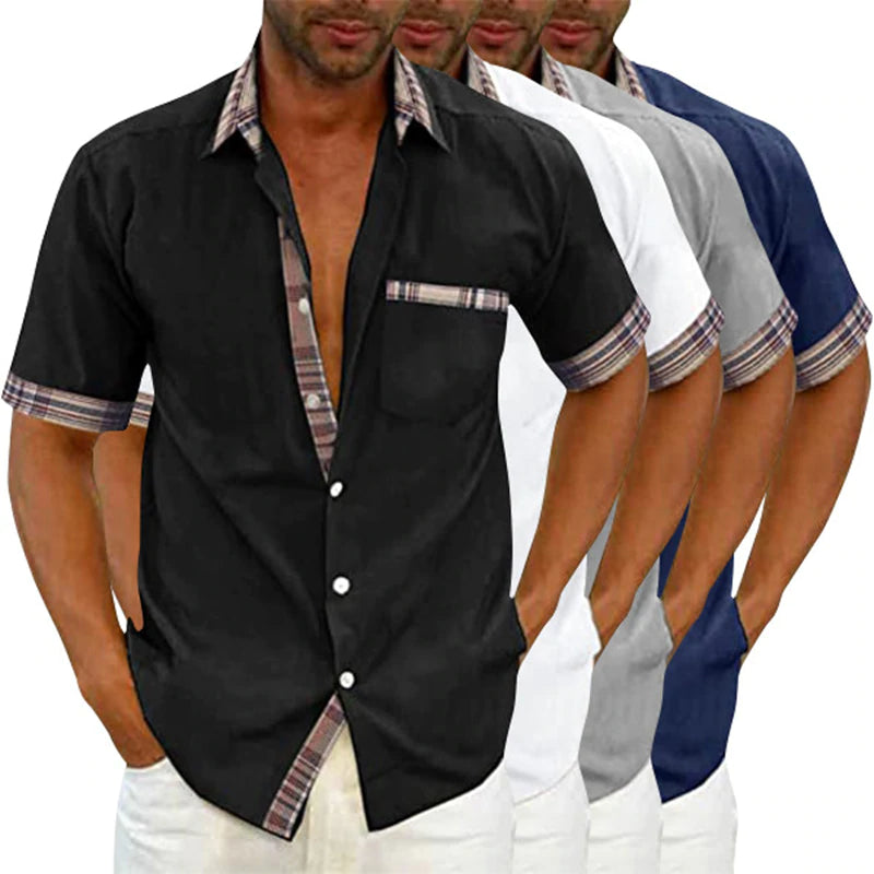 חולצת קיץ עם כפתור צווארון משובץ רגיל לגברים