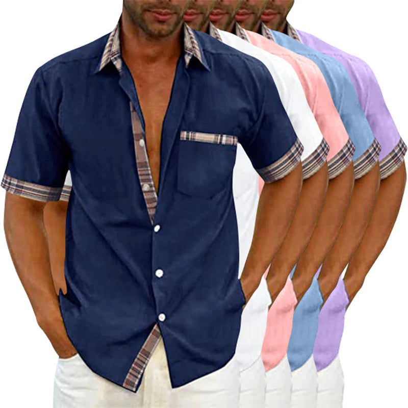 Мъжка ежедневна лятна ленена риза с яка и копчета