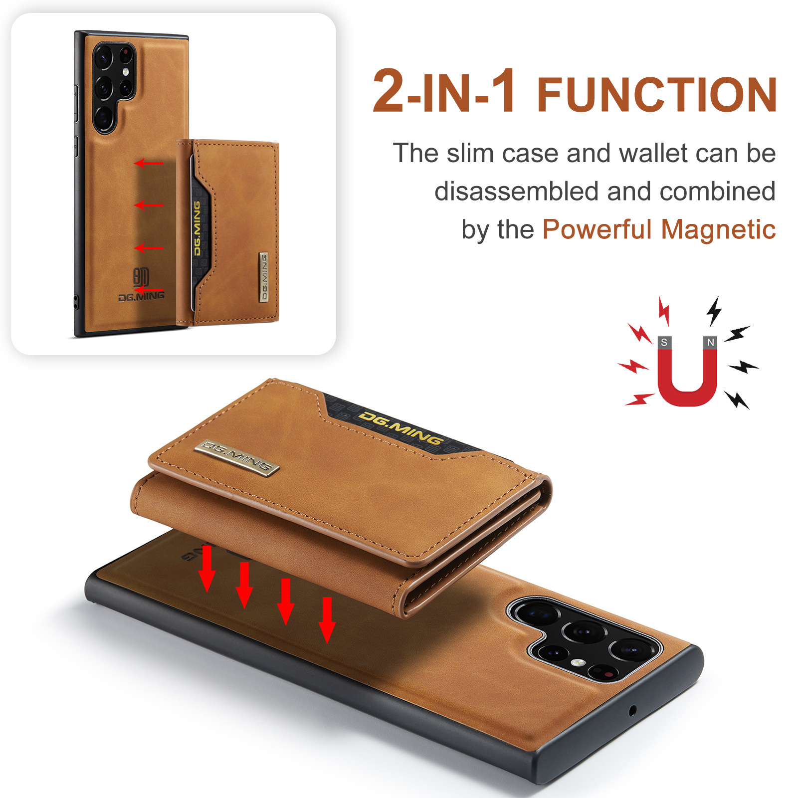 Étui en cuir portefeuille magnétique détachable 2 en 1 pour la série Samsung Galaxy S22/21