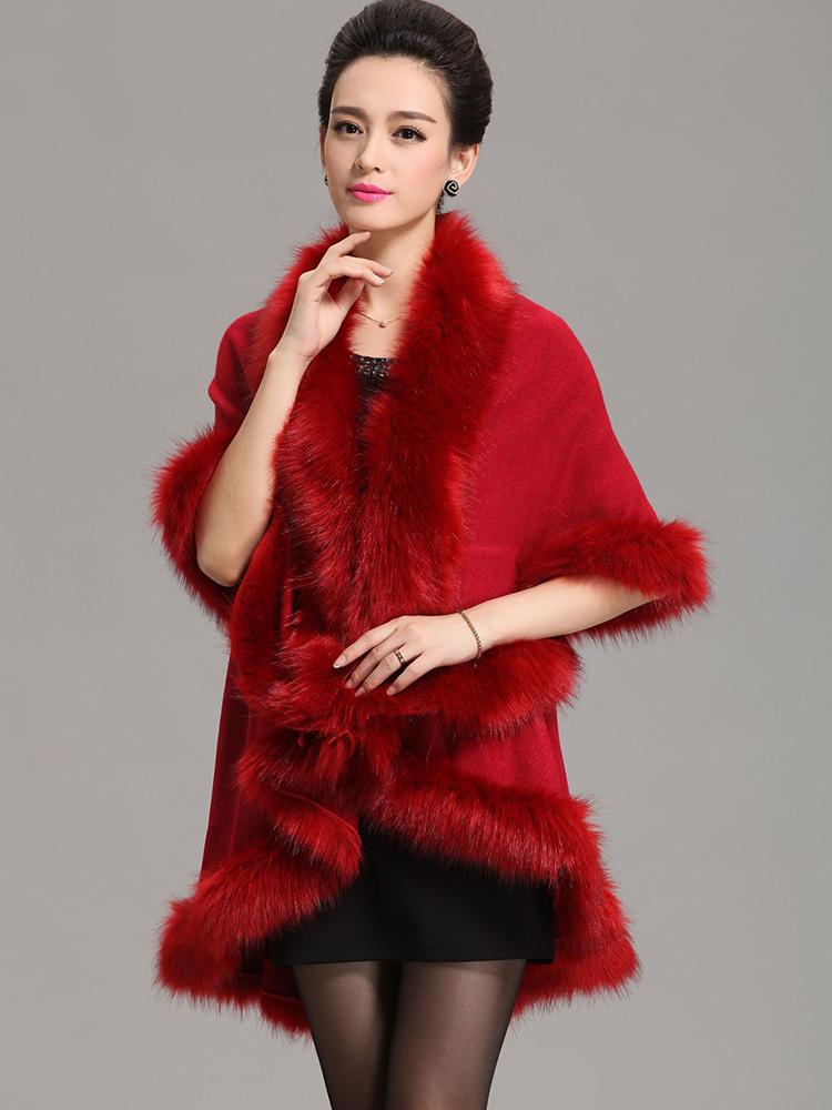 Faux fox fur double-layer shawl