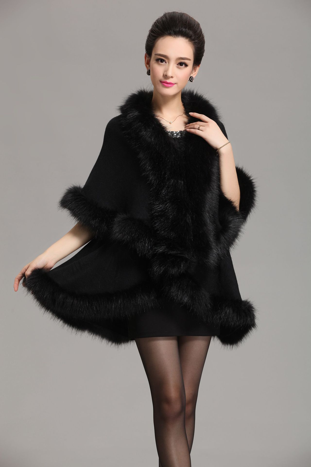 Faux fox fur double-layer shawl