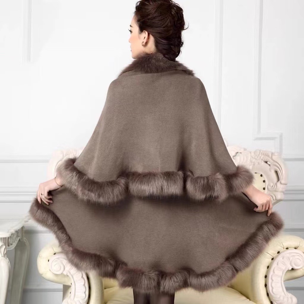 Faux fox fur double-layer shawl