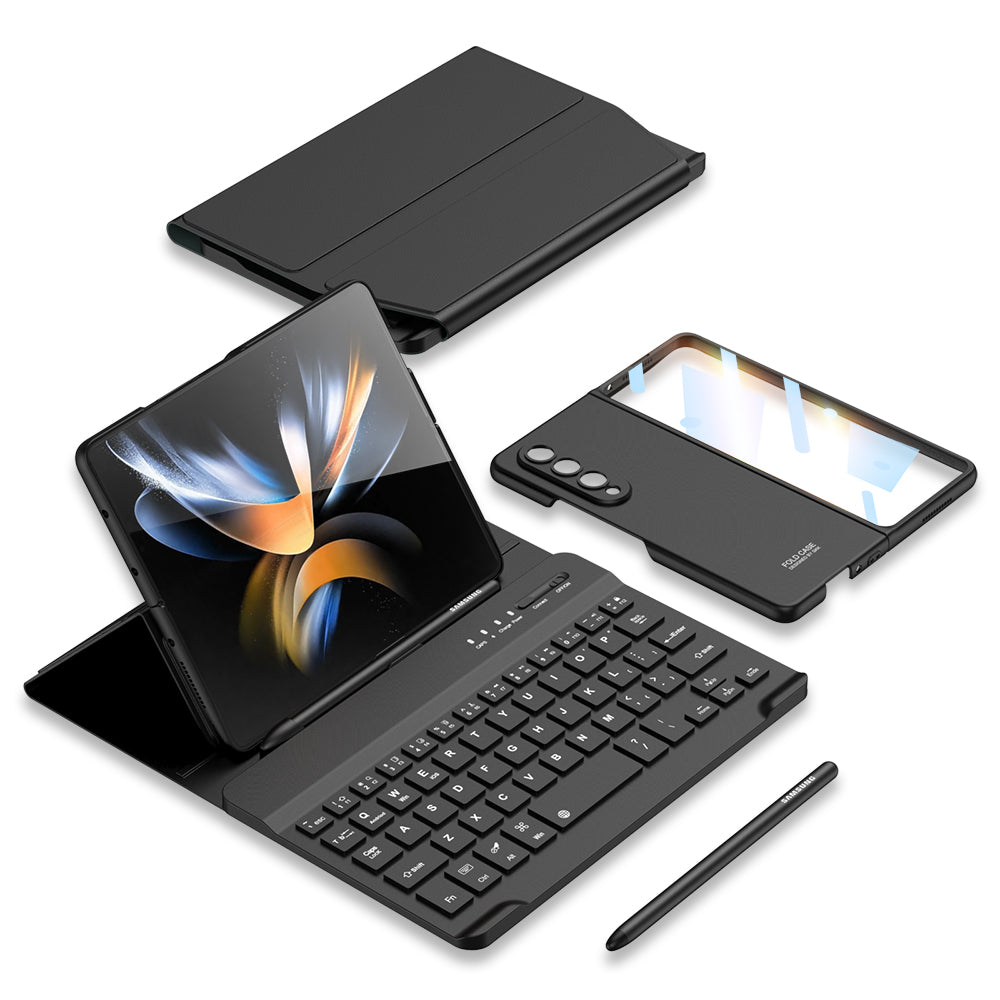 غطاء جلدي مغناطيسي شامل للوحة المفاتيح بتقنية Bluetooth 3.0 لهاتف Samsung Galaxy Z Fold3 Fold4 5G يأتي مع لوحة مفاتيح + حامل حافظة + جراب هاتف + قلم سعوي