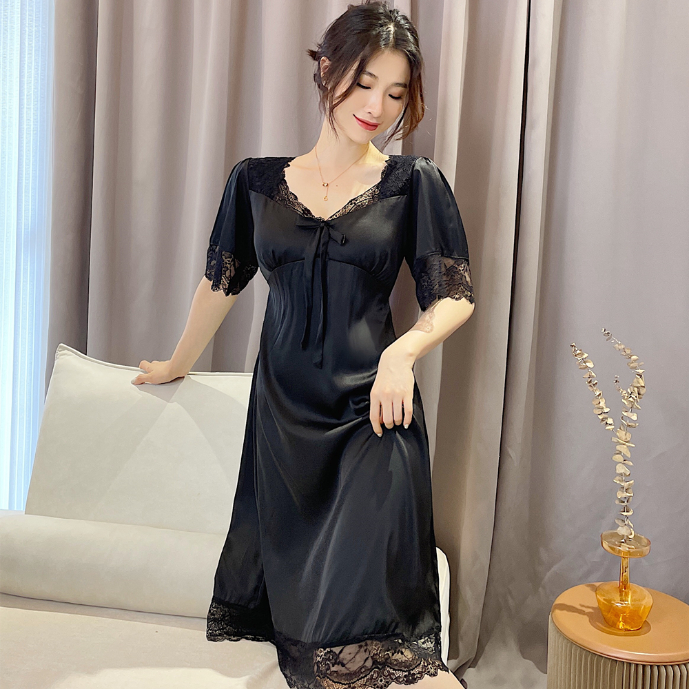 Royal style lace short-sleeved solid color pajamas