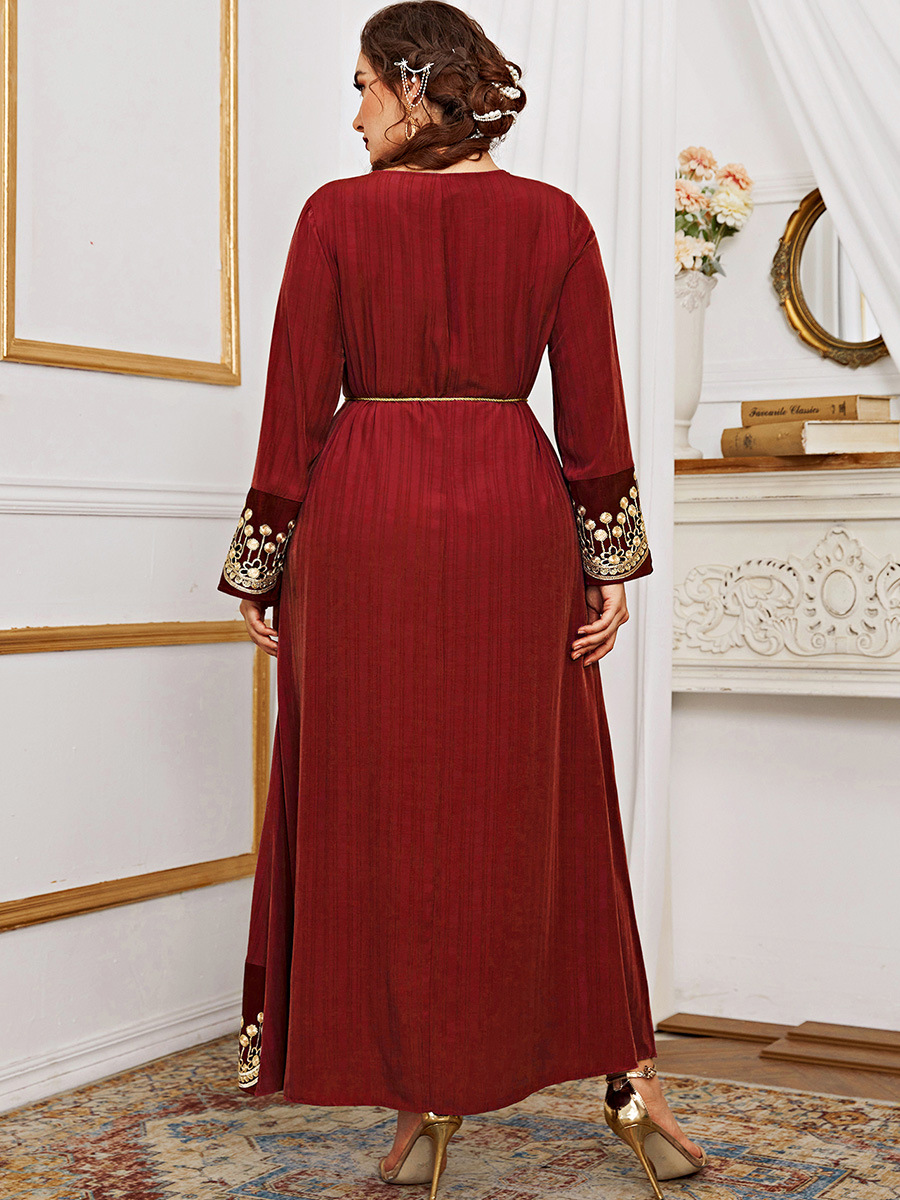 Lace Embroidered Sequined Red Maxi Dress