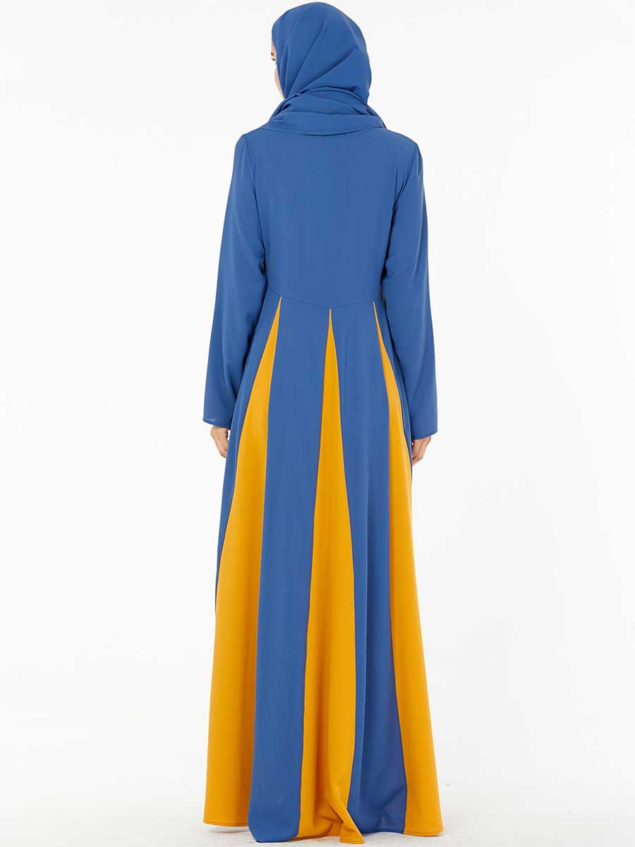 Arabian Plus Size Women's Embroidered Splicing Contrast Color Muslim Long Dress