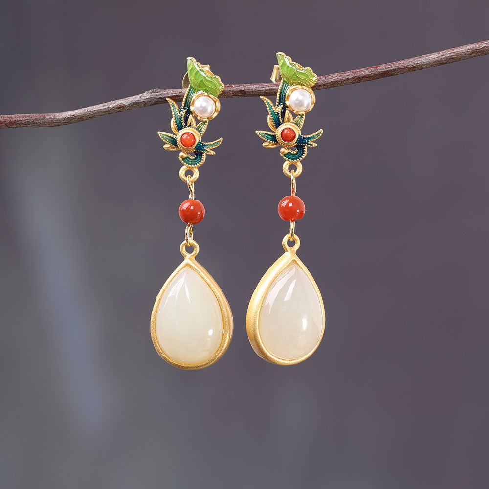 White Jade Drop Earrings