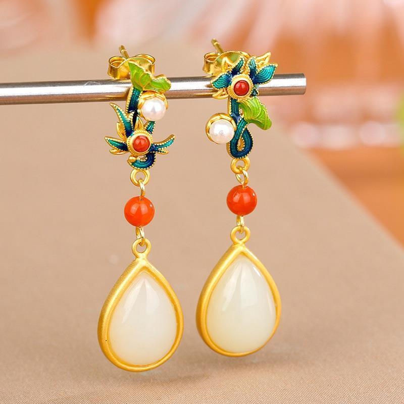 White Jade Drop Earrings