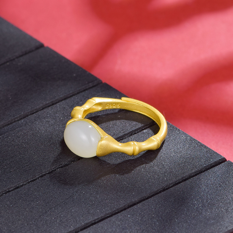 Natural Jade Bamboo Open Ring