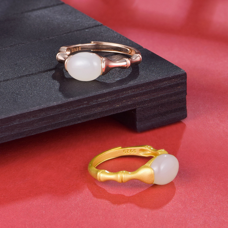 Natural Jade Bamboo Open Ring