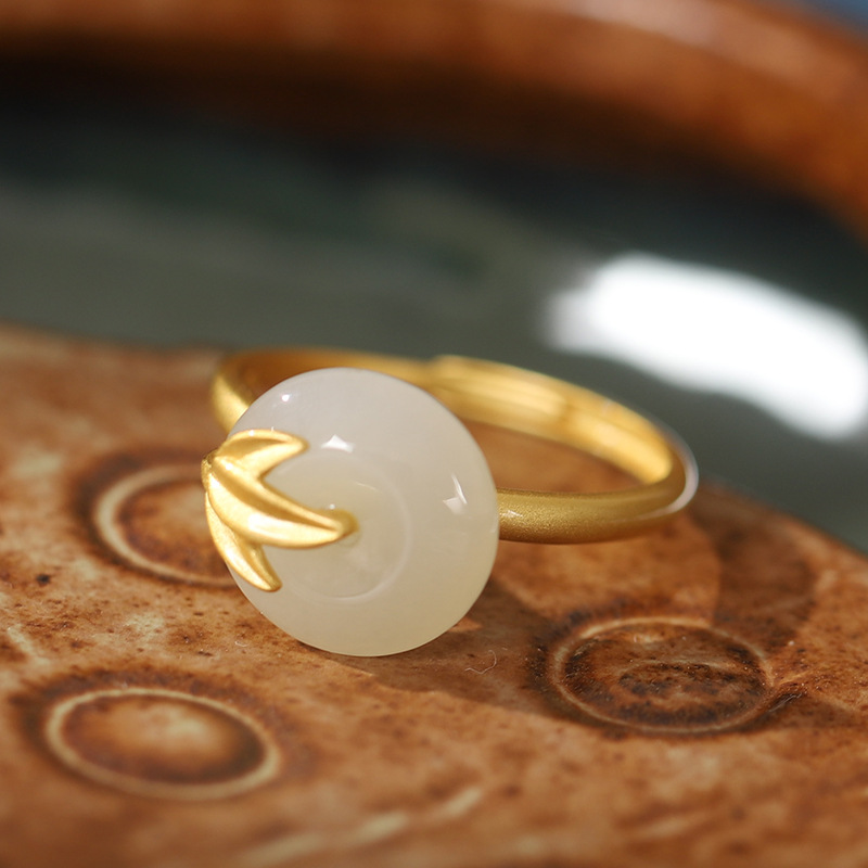 Jade Leaf Safety Buckle Ring
