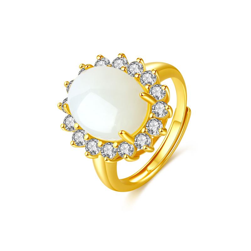 White Jade and Diamond Vintage Open Ring