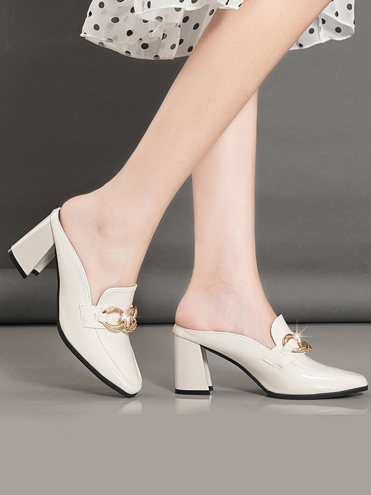 Leather horsebit heels