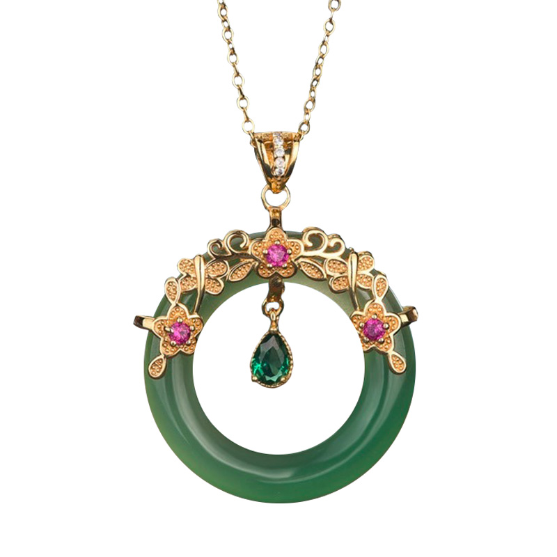 Nefritové šperky Přívěsek s přívěskem ve tvaru prstenu s řetízkem a 18karátovým zlatem
