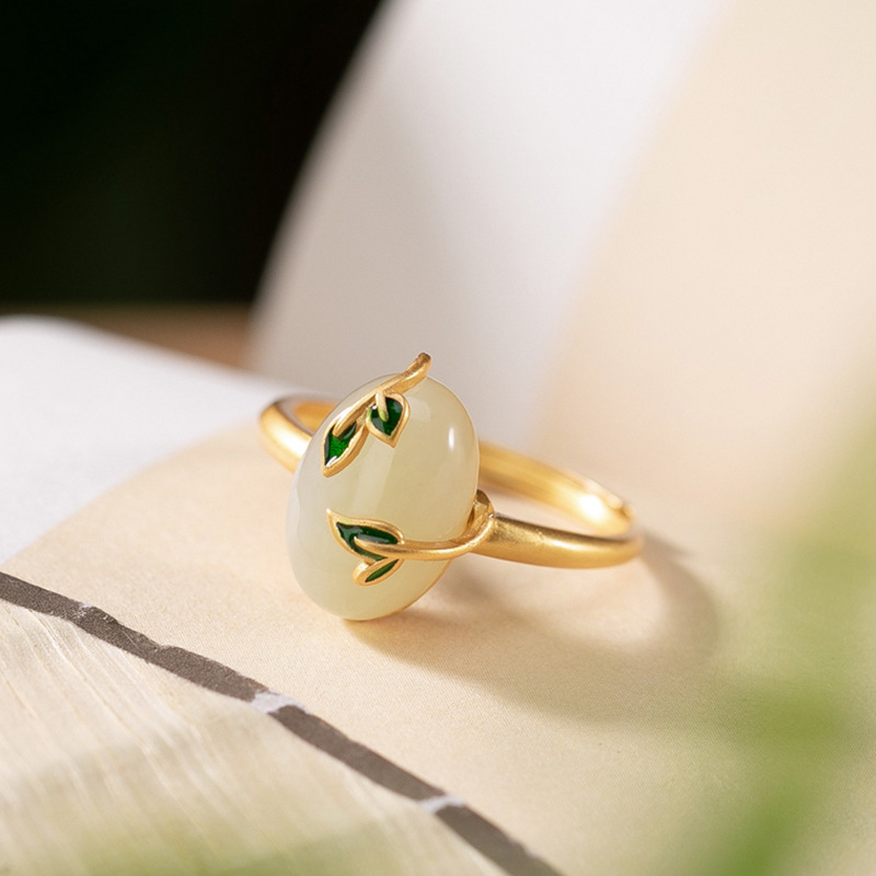 Natural Jade Leaf Vintage Ring