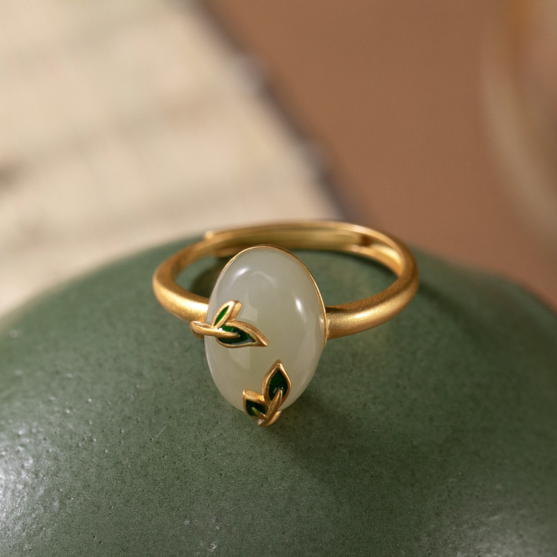 Natural Jade Leaf Vintage Ring
