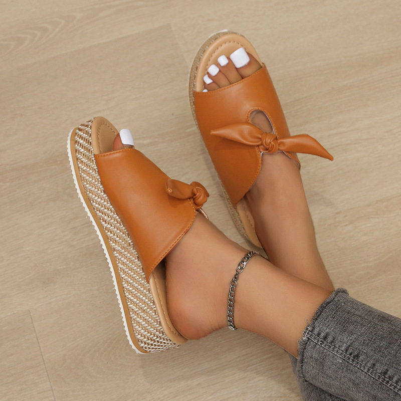 women's platform bow sandals slippers