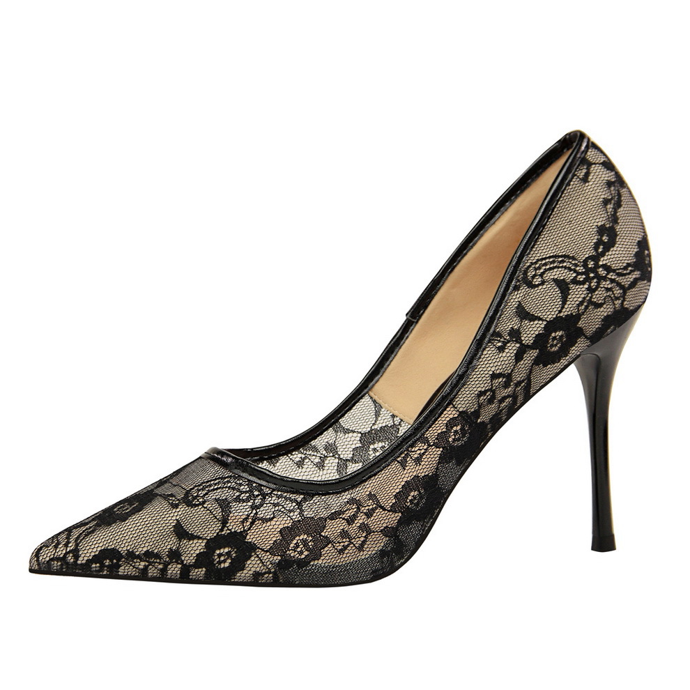 cutout lace women's high heels