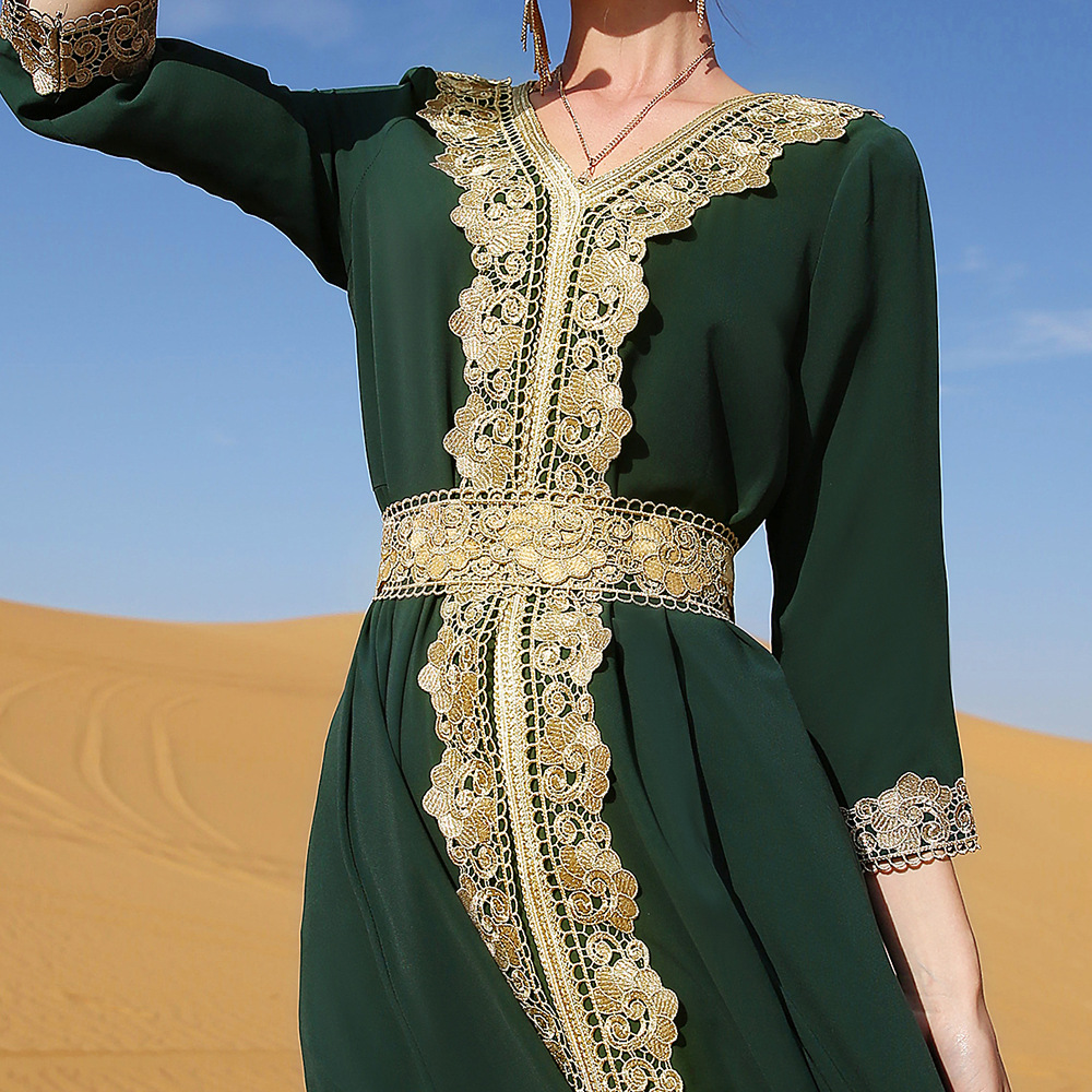 Dark Green Embroidered Lace Dress