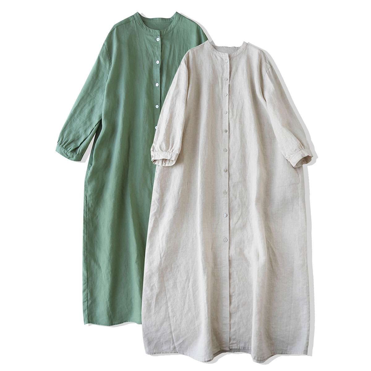 Mid-sleeve loose cotton and linen dress