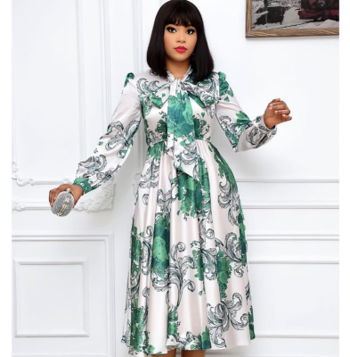 long-sleeve lace-up print dress