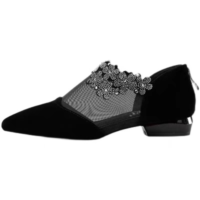 Rhinestone Hollow Out Chunky Heel Shoes