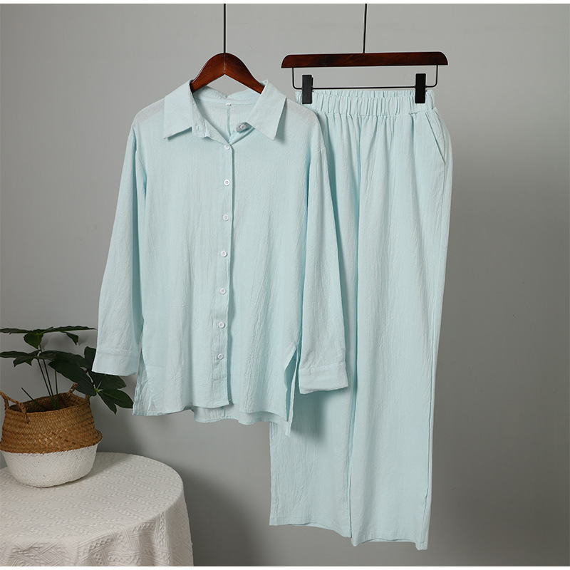 2-Piece Long Sleeve Lapel Shirt and Elastic Pants