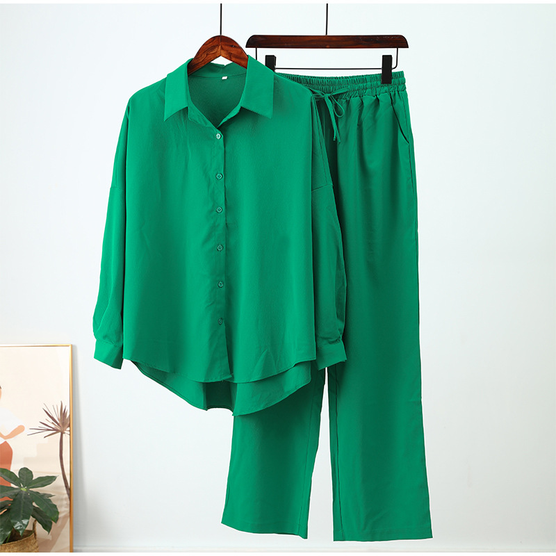 2-piece long-sleeve shirt and wide-leg pants