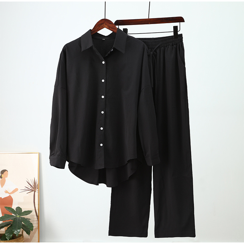 2-piece long-sleeve shirt and wide-leg pants