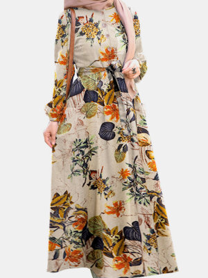 Vintage Flower Puff Sleeves Maxi Dress
