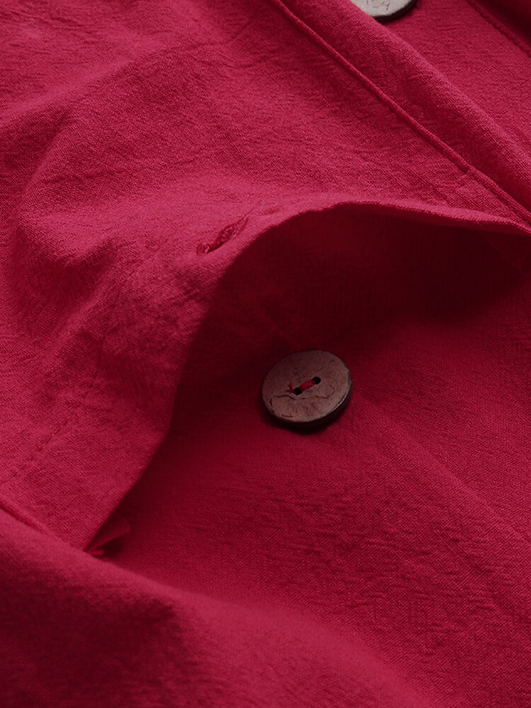 V-neck Front Button Pockets Dress