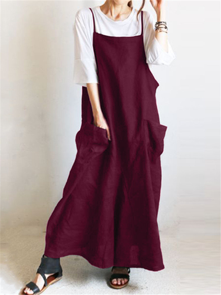 Casual Pockets Solid Color Dress