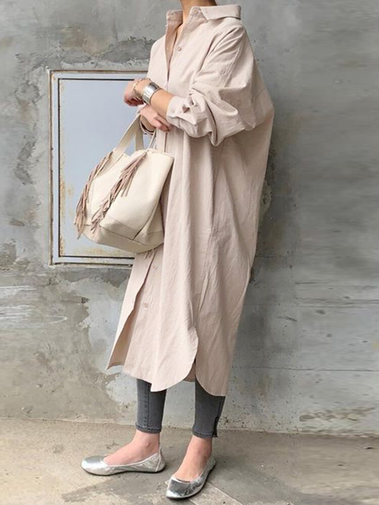 Solid Color Casual Cotton Dress