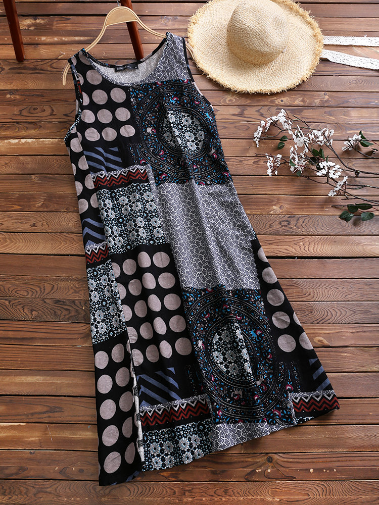 Ethnic Printed Sleeveless Vintage Dresses