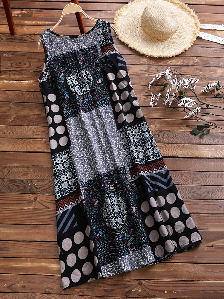 Ethnic Printed Sleeveless Vintage Dresses