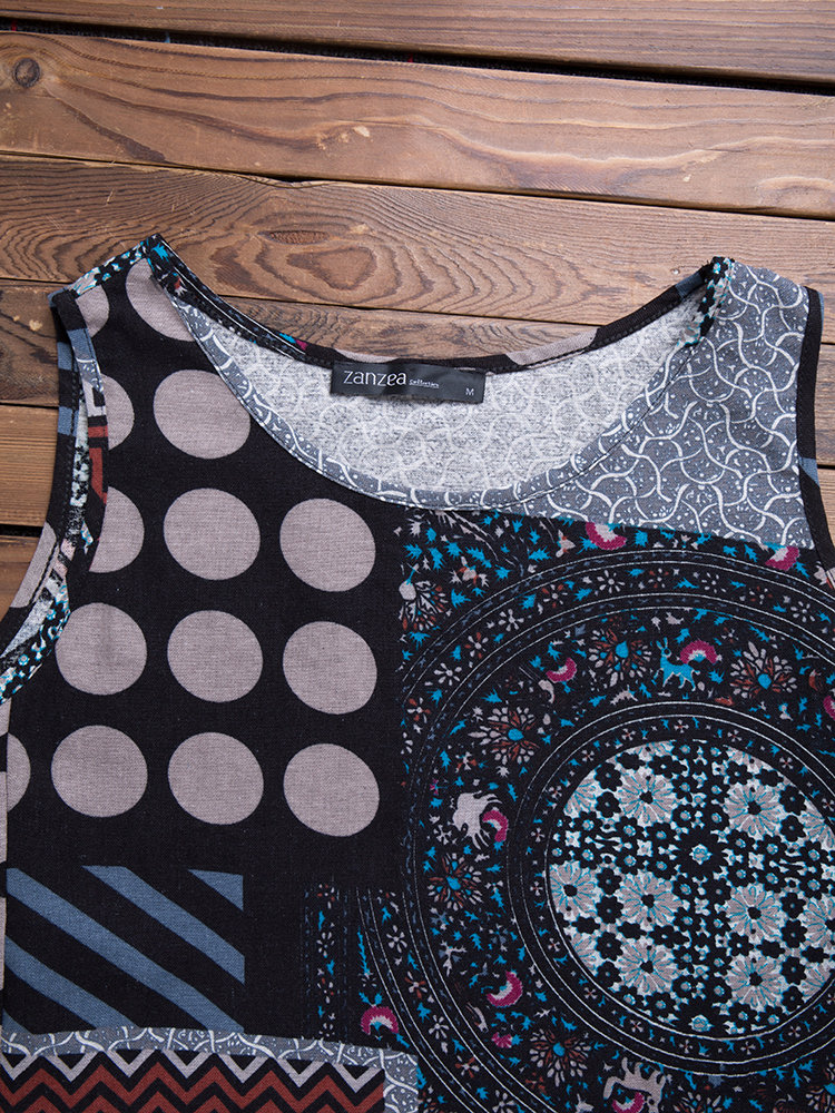 Ethnic Printed Sleeveless Vintage Dresses
