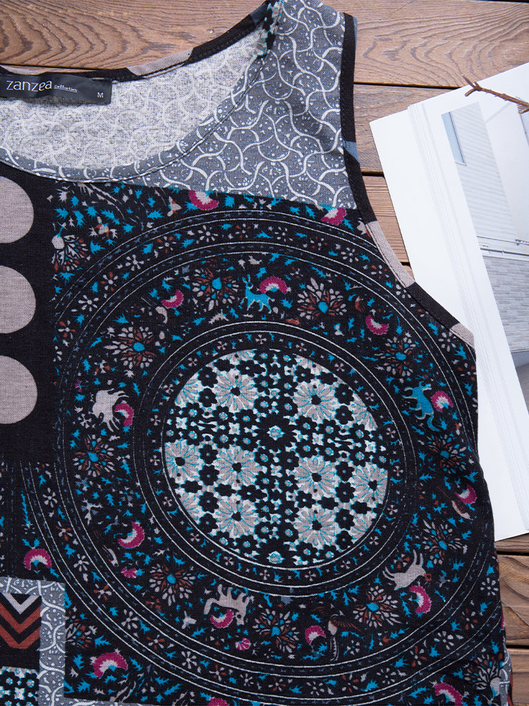 Ethnic Printed Sleeveless Vintage Dresses