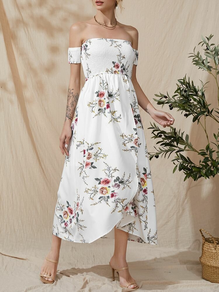 Flower Short Sleeve Maxi Dress