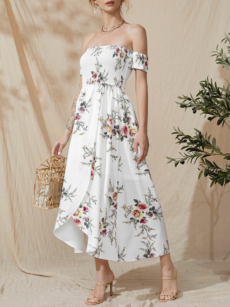 Flower Short Sleeve Maxi Dress
