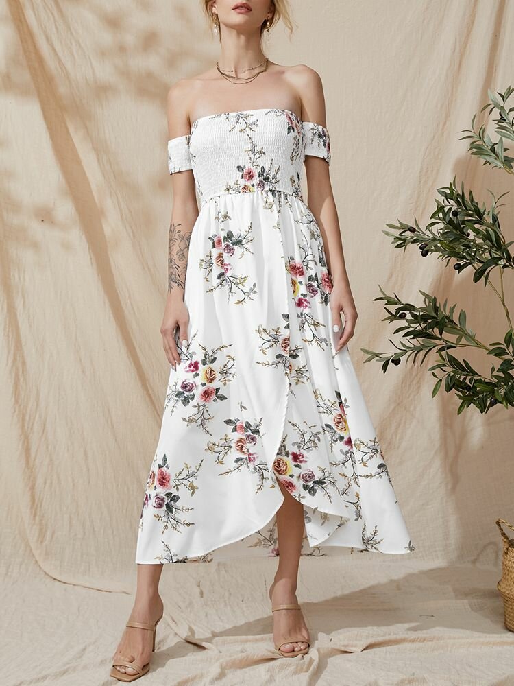 Flower Short Sleeve Maxi Dress