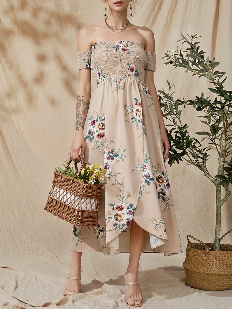 Flower Short Sleeve Maxi Dress