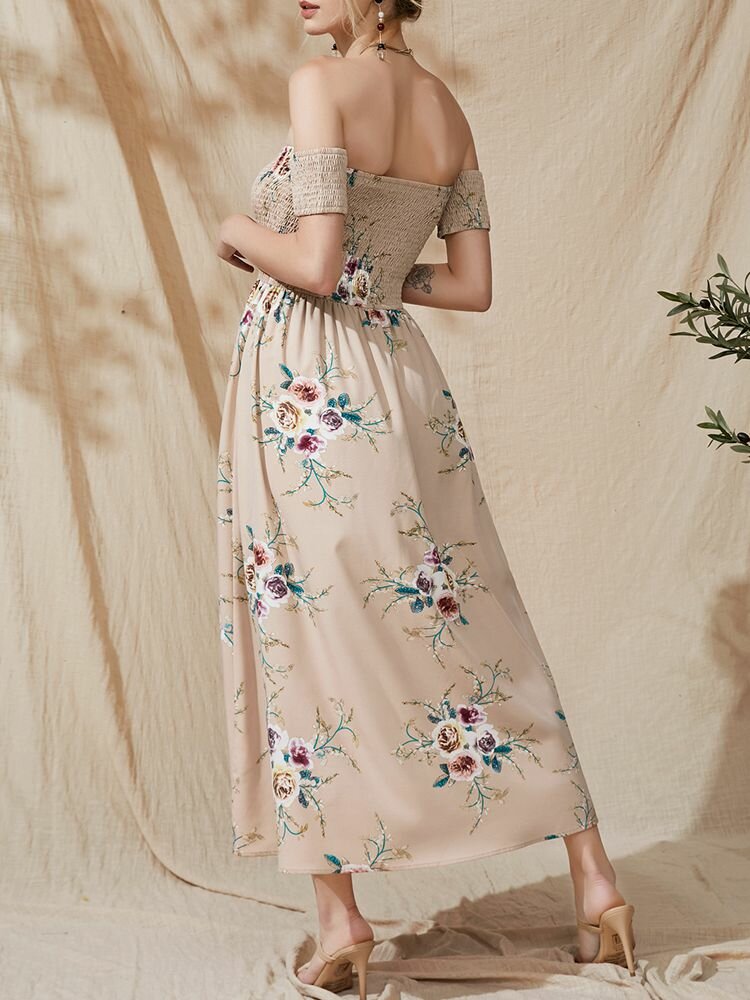 Flower Short Sleeve Maxi Dress